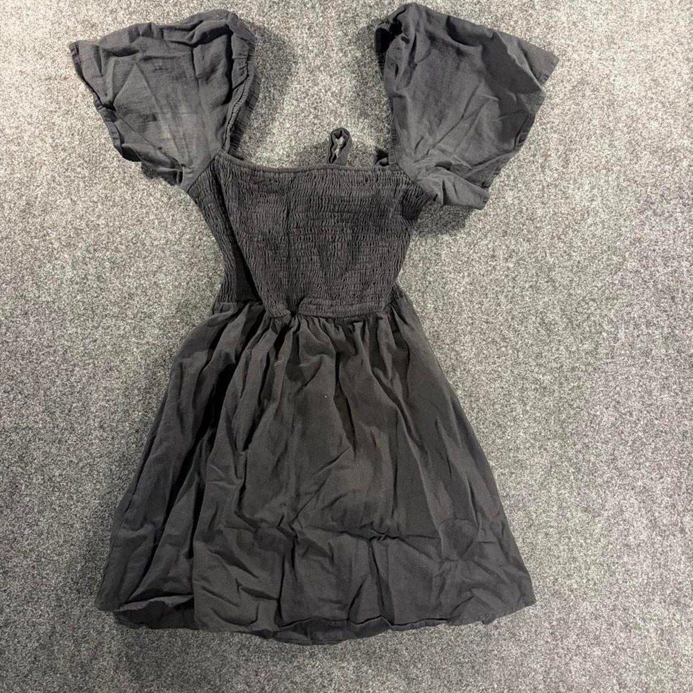 Princess Polly Black Mini Dress Size 6 Puff Sleeve Tie Back Y2K Party Dress